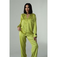 Nobiltà Della Notte Yağ Yeşili Saten Uzun Pijama Takımı