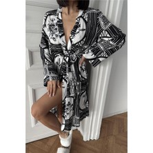 Coccolarsi Disegno Floreale Monocromatic Beyaz Viskon Kimono / Sabahlık