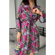 Coccolarsi Zebra Desen Baskılı Belden Bağlama Saten Kimono / Sabahlık