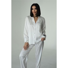 Nobiltà Della Notte Beyaz Saten Uzun Pijama Takımı