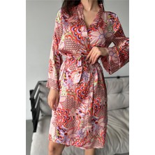 Coccolarsi Renkli Papatyalar Desen Baskılı Belden Bağlama Saten Kimono / Sabahlık