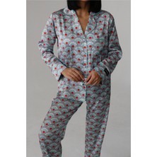 Faretti Grigi Saten Uzun Pijama Takımı