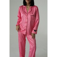 Pois Rosa Saten Uzun Pijama Takımı