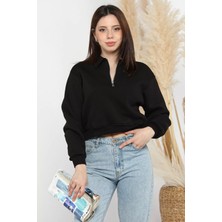 Gülseli Polo Yaka Yarım Fermuarlı Üç Iplik Şardonlu Sweatshirt
