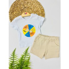 Alp Bebe Renk Çarkı Omuzdan Çıtçıtlı Waffle Kumaş Yazlık 2li Takım - Krem