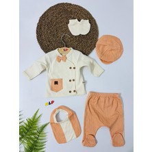 Alp Bebe Cep Detaylı Kasketli 5 Parça Yeni Doğan Set-Turuncu