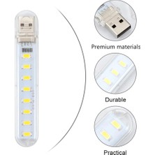 USB 8 LED Beyaz Lamba Gece Lambası  Laptop - Powerbank Uyumlu LED Kamp Işığı