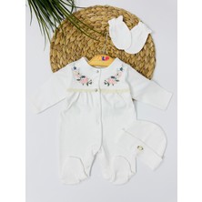 Alp Bebe Sıra Çiçek  Nakışlı Tulum Set - Krem