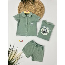 Alp Bebe Snopy Detaylı Tshırt Mevsimlik Örme Kot Şort 2li  Set-Yeşil