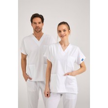 Pozitif Üniforma Beyaz Likralı Hemşire Forması Alt Üst Cerrahi Takım Scrubs Üniforma Cerrahi Forma