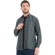 Varetta Erkek Lacivert Kareli Kışlık Yünlü Cepli Geniş Kesim Gömlek