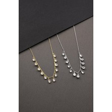 Queen Silver Jewelry 925 Ayar Gümüş Ful Damla Zirkon Taş Sallantılı Kolye
