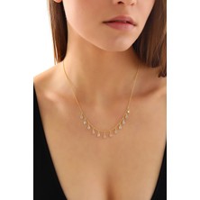 Queen Silver Jewelry 925 Ayar Gümüş Ful Damla Zirkon Taş Sallantılı Kolye