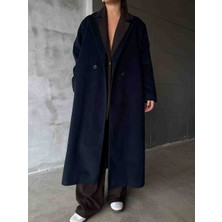 Şeyda Butik Lacivert Kaşe Oversize Kaban