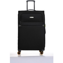 Pierre Cardin Siyah Büyük Boy Tekli Valiz Su Geçirmez Kumaş 3 Kademeli Çekçek Mekanizması