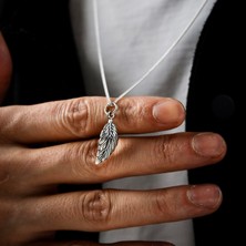 Ebrar Silver Gümüş Tüy Kolye 925 Ayar Gümüş Küçük Boy Kuş Tüyü Figürlü Unisex Kolye