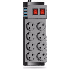 The Wlue 2 Metre 8'li Priz ve 3 x USB 2.1A Uzatma Kablosu Isıya Dayanıklı Anahtarlı Termal Koruma