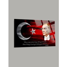 Taulart Türk Bayrağı ve Atatürk 2 Ev Ofis Okul Için 4mm Kırılmaz Temperli Yüksek Çözünürlüklü Cam Tablo