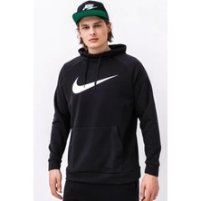 Nike Dri-Fit Erkek Kapüşonlu Siyah Spor Sweatshirt Düz Desenli Rahat Kesim