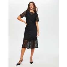 Faik Sönmez Yuvarlak Yaka Kısa Kol Dantel Abiye Elbise 010