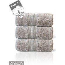 Anılsan 3'lü Kahverengi Süper Soft Bordürlü El Havlusu - 50X90 Cm, 250 Gr, %100 Pamuk, Spa ve Otel Havlusu