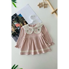 Miniğimin Cicileri Örgü Yakalı Kız Bebe Müslin elbise - Pembe