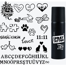 Love Ink Dövme Şablon Seti ve Siyah Sprey
