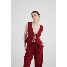 Bağlama Detaylı Frida Yelek Bordo