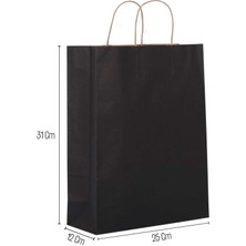 25*31*12 Siyah Kraft Saplı Kağıt Çanta 25 Adet