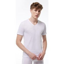 Yaz Serinliği Erkek Beyaz Basic V Yaka Ince Modal Tişört 085