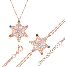 HS Demirci 925 Ayar Gümüş Renkli Taşlı Kar Tanesi Kadın Set