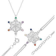 HS Demirci 925 Ayar Gümüş Renkli Taşlı Kar Tanesi Kadın Set