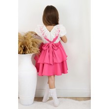 Parla Kids Kız Çocuk Helen Pembe Askılı Kat Kat Bağlama Jile Elbise Dantel Detay Ekru Kısa Kollu Bluz Takım TKM-0181.3