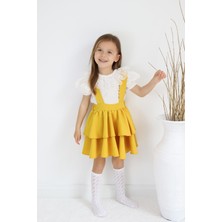 Parla Kids Kız Çocuk Helen Sarı Askılı Kat Kat Bağlama Jile Elbise Dantel Detay Ekru Kısa Kollu Bluz Takım TKM-0181.4