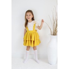 Parla Kids Kız Çocuk Helen Sarı Askılı Kat Kat Bağlama Jile Elbise Dantel Detay Ekru Kısa Kollu Bluz Takım TKM-0181.4