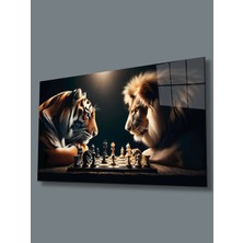 Taulart Satranç Ustaları Kaplan Vs Aslan Cam Tablo Yapay Zeka  Büyük Tablo Ev Ofis Dekoru