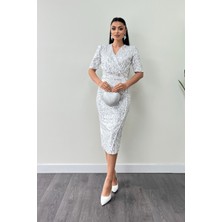 Kadife Payet Ceket Elbise - Beyaz