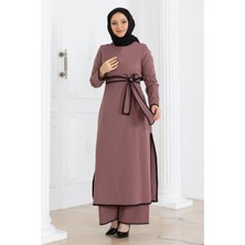 Moda Mihram Çoban Dikişli Kemerli Takım Gül Kurusu 19365