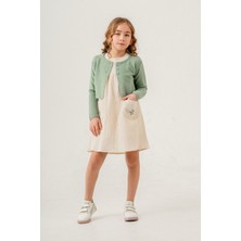 Miniğimin Cicileri Müslin Çiçek Işlemeli Triko Hırkalı Kız çocuk takım - Yeşil