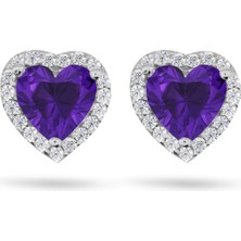 Silveranka 925 Ayar Gümüş Ametist Kalp Küpe