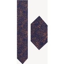 Erkek Lacivert Bej Kravat Mendil Set