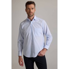 Erkek Mavi Regular Fit Çizgili Pamuklu Gömlek