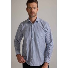 Erkek Lacivert Beyaz Regular Fit Çizgili Pamuklu Gömlek