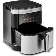 Karaca 9L Aile Boyu Kapasiteli Inox Airfryer, 10 Farklı Pişirme Fonksiyonlu - Dijital Hayalet Ekran, Onerous Hassas Tartı Hediye