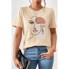 Kadın Make Up Siluet Baskılı Tasarım Tshirt Oversize Salaş