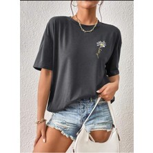 Papatya Baskılı Yazlık Pamuklu Kumaş Oversize Kalıp Tshirt Salaş