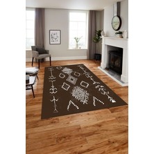 Napoli Home Baskılı Iskandinav Etnik Modern Yıkanabilir Yolluk Mutfak Salon Halısı, Iskandinav-50-Kahve,