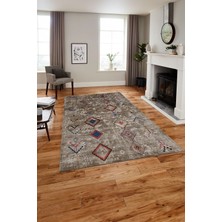 Napoli Home Dijital Baskılı Iskandinav Etnik Model Yıkanabilir Yolluk Mutfak Salon Halısı, Iskandinav-36-Kahve,