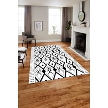 Napoli Home Baskılı Iskandinav Etnik Kilim Model Yıkanabilir Yolluk Mutfak Salon Halısı, Iskandinav-37-Beyaz,