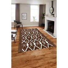 Napoli Home Baskılı Iskandinav Etnik Kilim Model Yıkanabilir Yolluk Mutfak Salon Halısı, Iskandinav-37-Kahve,